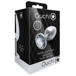 Ouch! Bijou anal Round Gem M 7 x 3.3 cm Argenté-Transparent